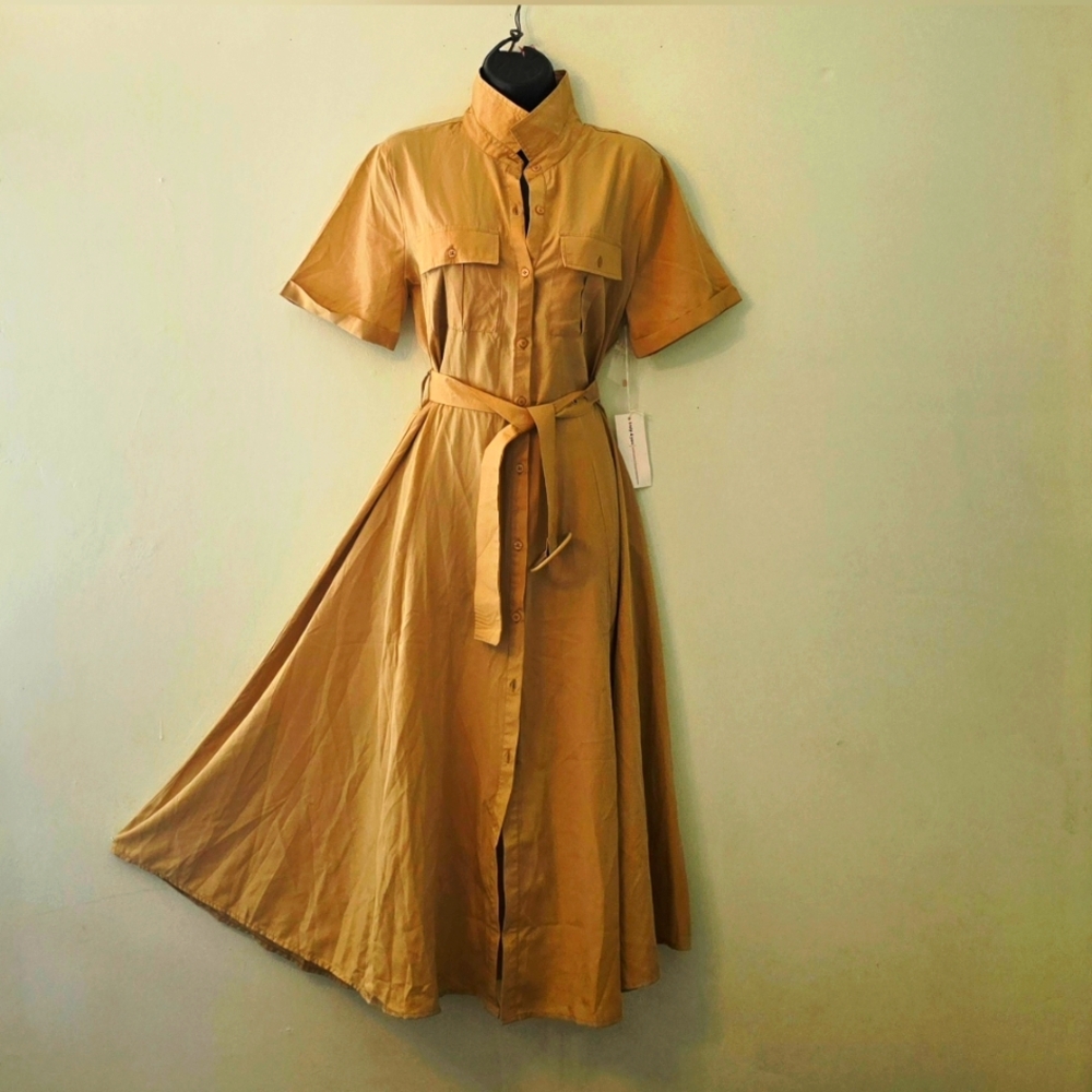 NWT Kahki Tan Midi Shirt Dress Size L